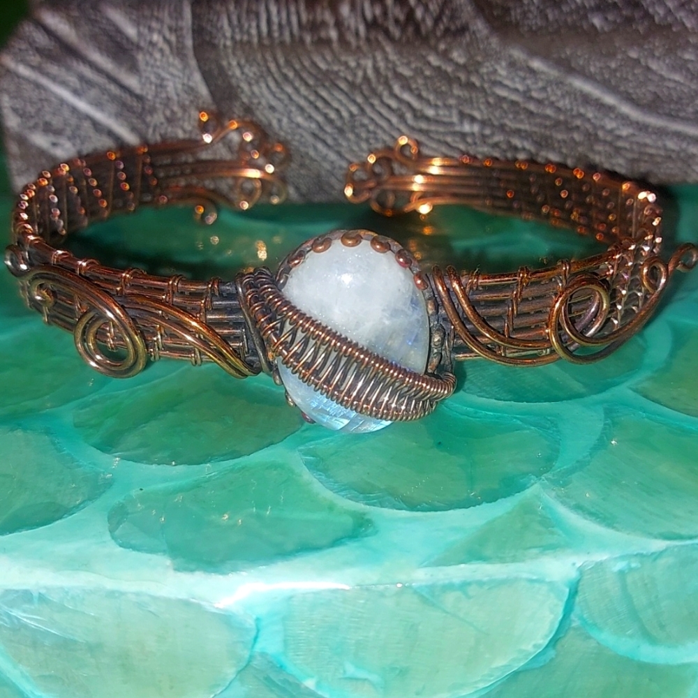 Moonstone Copper Wire Wrapped Bracelet